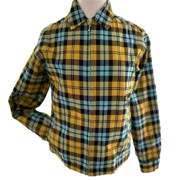 Urban Outfitters Full Zip Jacket Size XS Yellow/Blue/Black Plaid Print - Picture 1 of 12